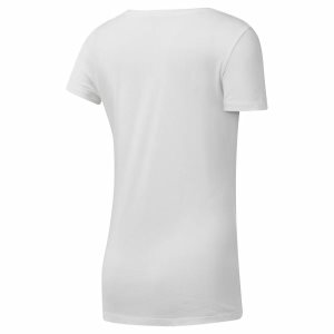 Koszulki Damskie Reebok Linear Scoop Neck Białe/Czarne PL 13RHXQD